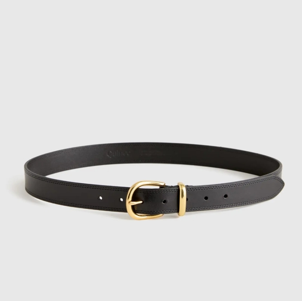 Quince Black Leather Belt with Gold Buckle